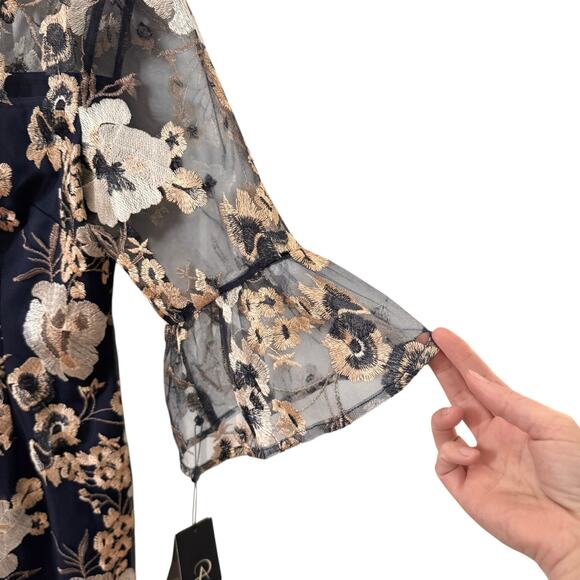 NWT Adrianna Papell Embroidered Floral Column Gown Maxi Dress Navy Blue Size 12 - Picture 6 of 11